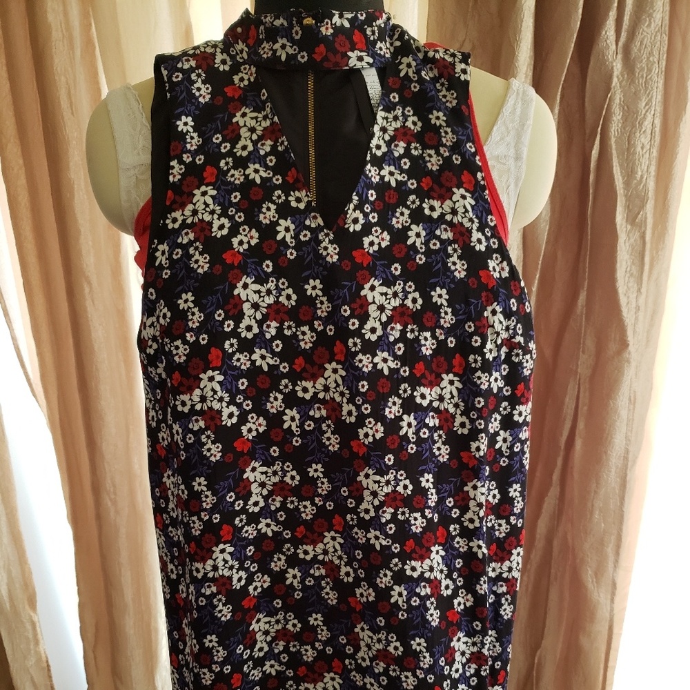 Floral red black white blue knee length swing